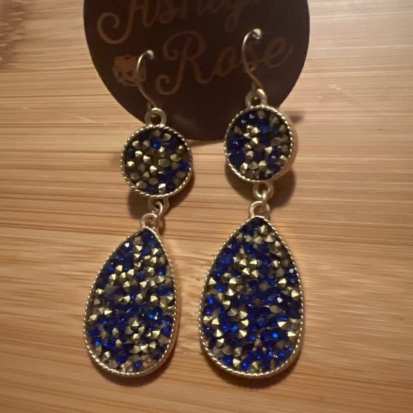 ASHLYN ROSE ROYAL BLUE And GOLD GLITTER TEAR DROP DANGLE EARRINGS - Picture 4 of 9